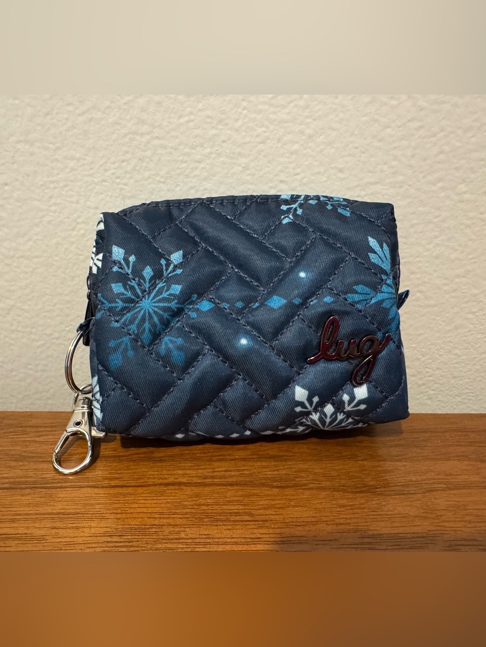 Lug Mini Choo Choo in Navy Snowflake Holiday Travel Keychain Bag Charm NWOT